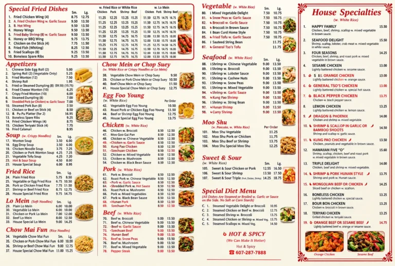 China One Menu