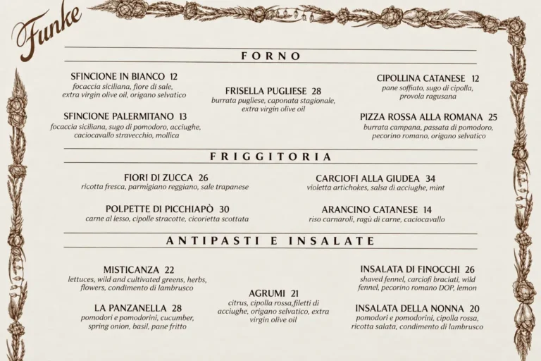 Funke Beverly Hills Menu