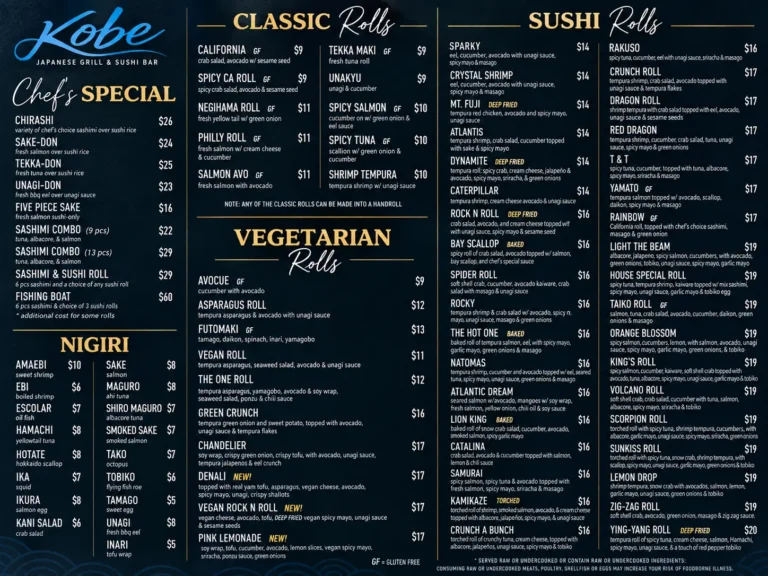 Kobe Japanese Grill Menu