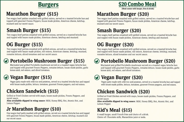 Marathon Burger Menu