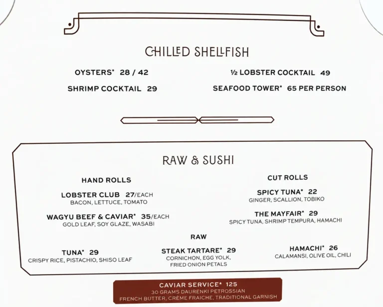Mayfair Supper Club Menu