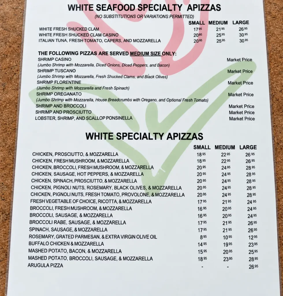 Roseland Apizza Menu