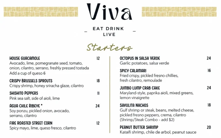 Viva South Padre Island Menu