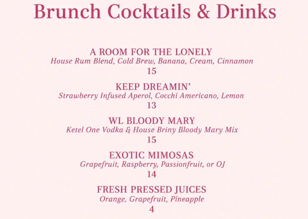 White Limozeen Menu