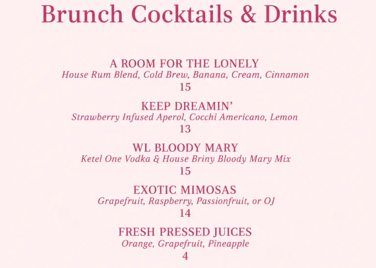 White Limozeen Menu