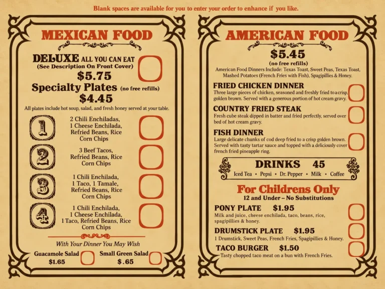 Casa Bonita Menu