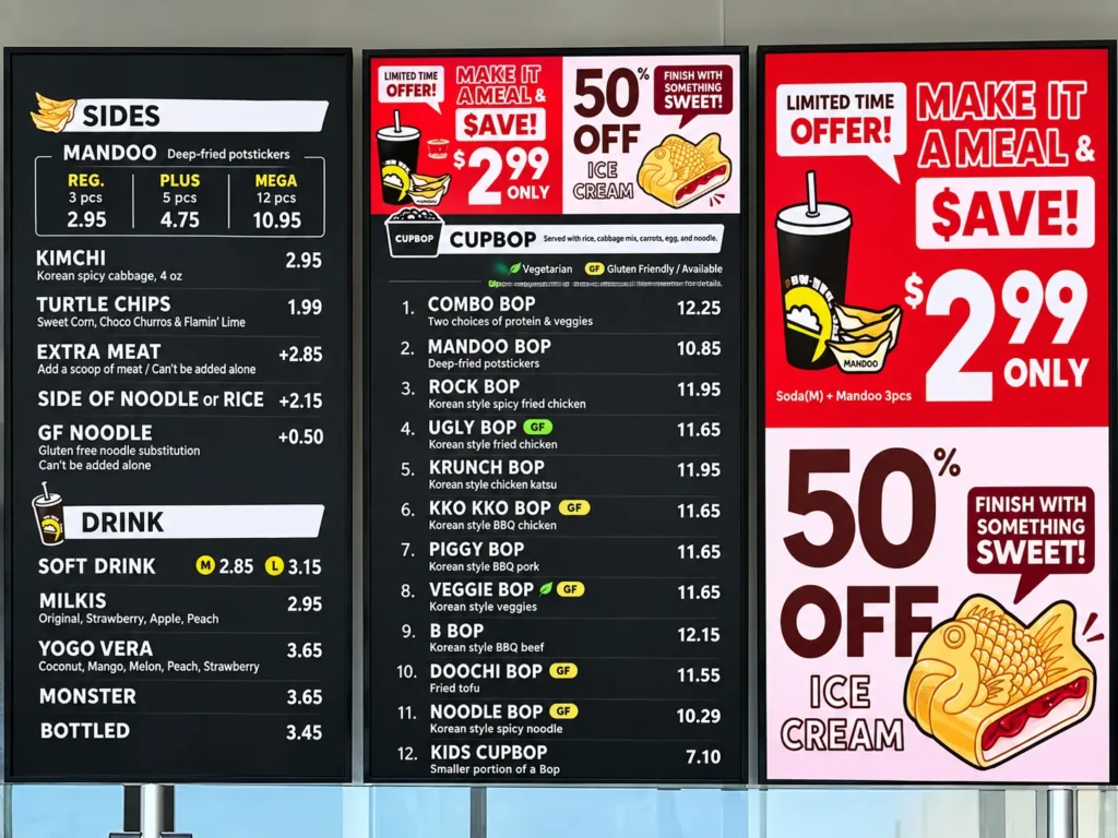 Cupbop Menu Boards and Promotions