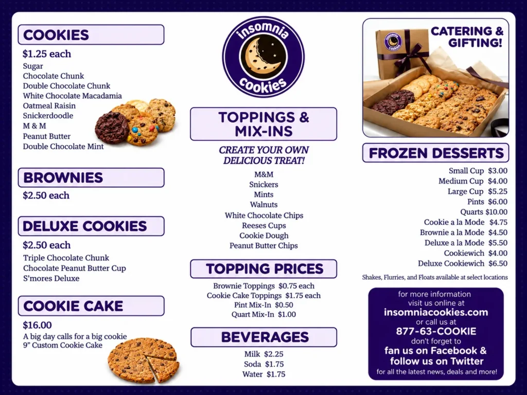Insomnia Cookies Menu