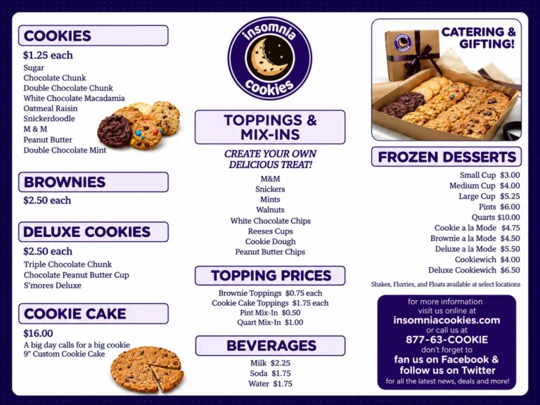 Insomnia Cookies Menu