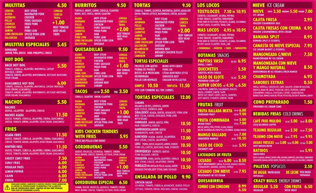 La Michoacana Menu