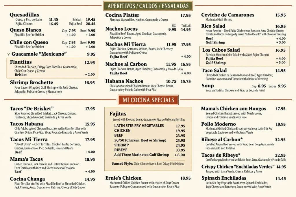 Mi Cocina Menu