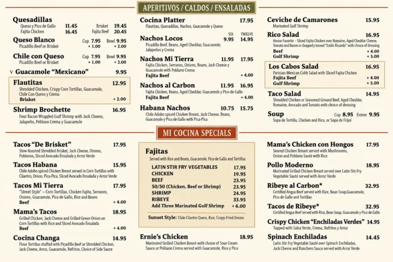 Mi Cocina Menu