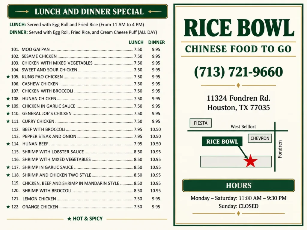 Rice Bowl Menu