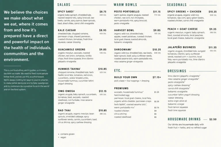 Sweetgreen Menu