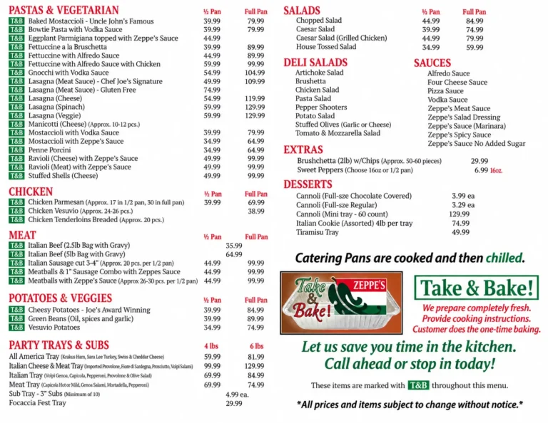 Zeppes Menu