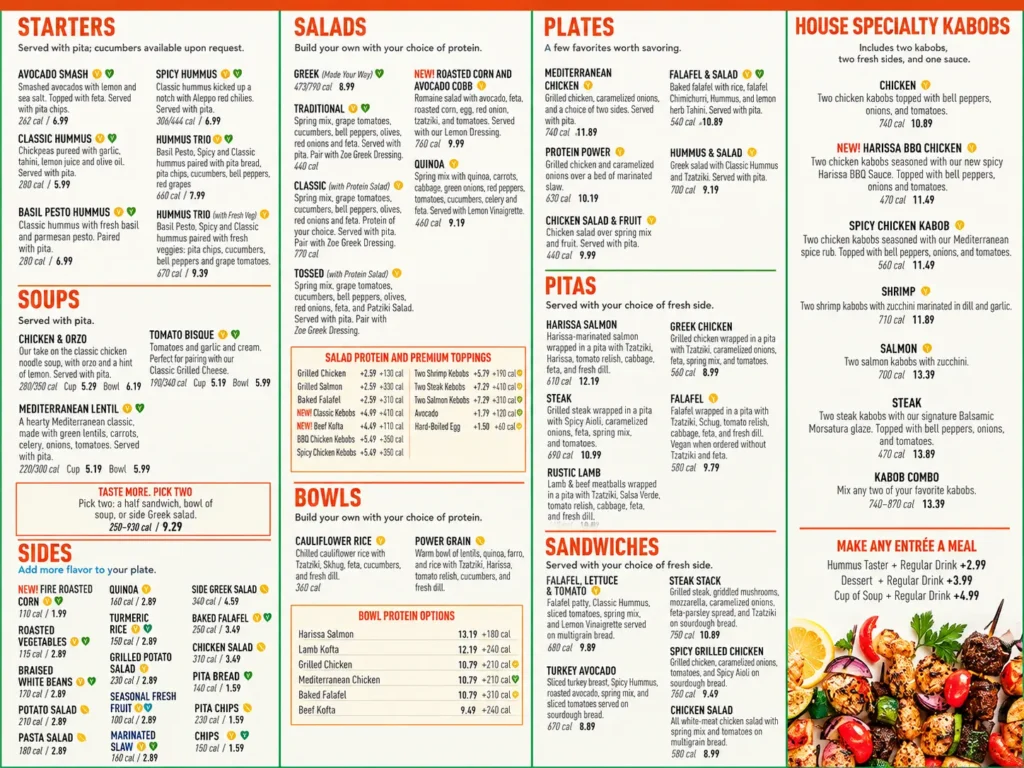 Zoës Kitchen Menu